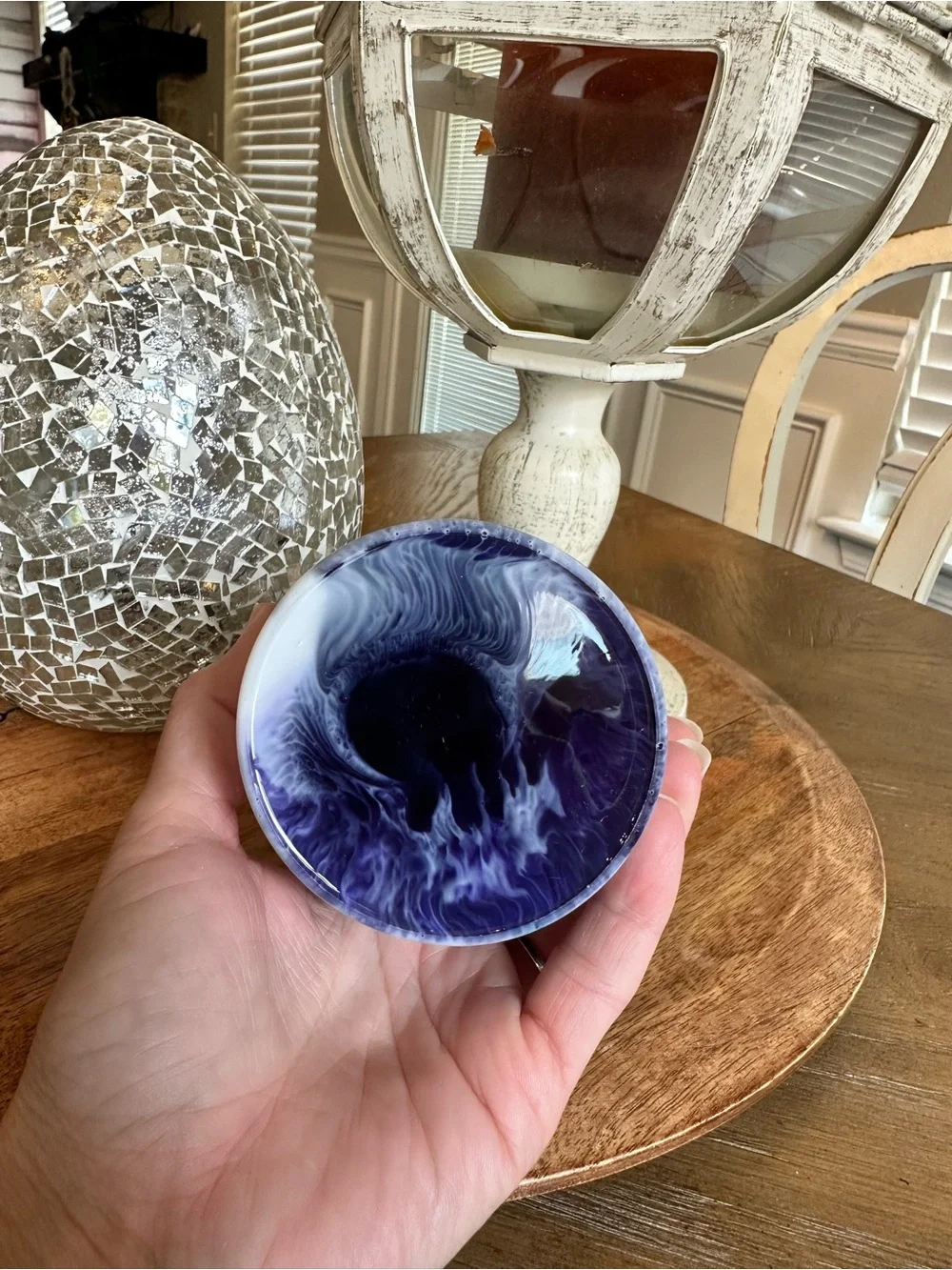 Homemade Purple & White Swirl resin trinket cup